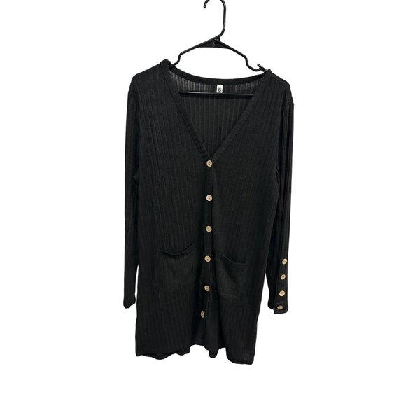 Your Style Ribbed Button Front Tunic Sweater Black Sz Large Long Sleeve Cozy - Picture 1 of 10